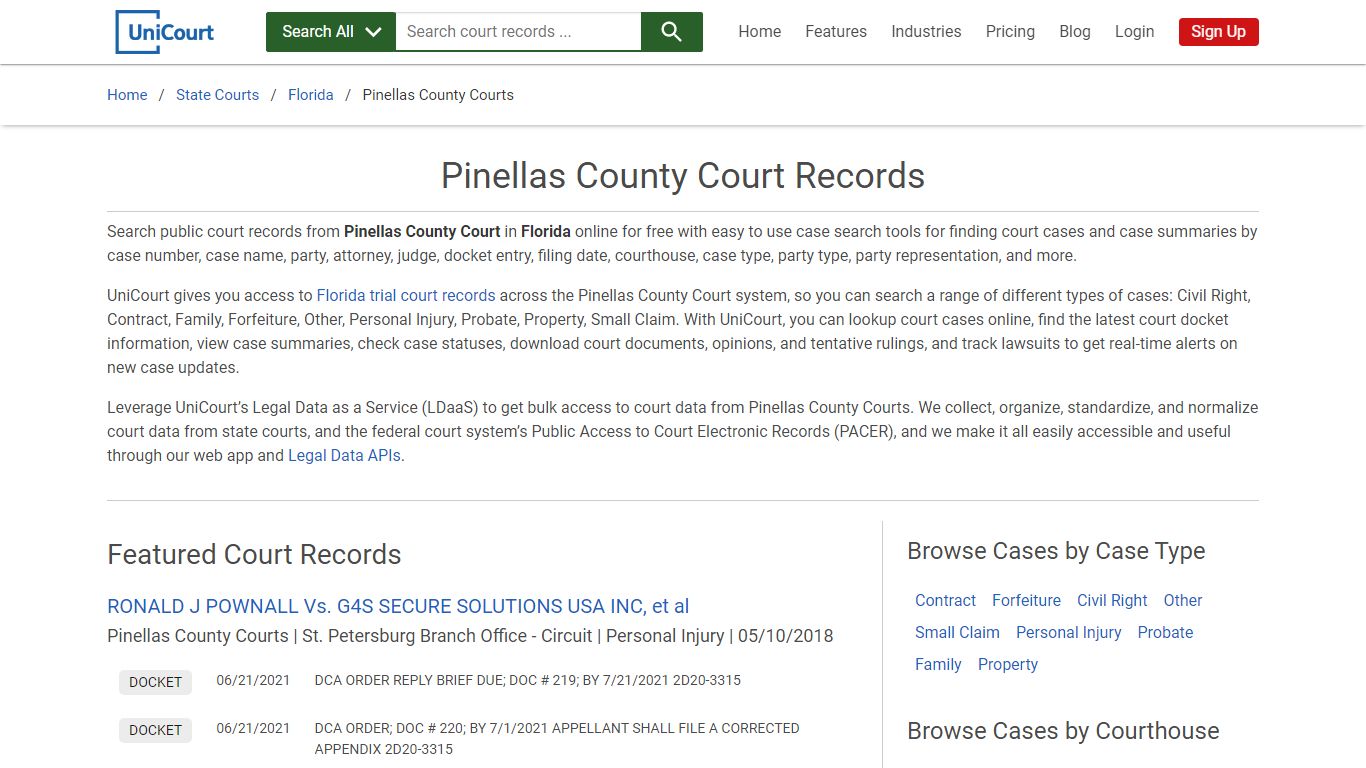 Pinellas County Court Records | Florida | UniCourt